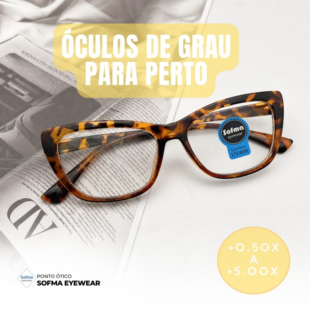 Óculos Armação Grau +1.00 Ate +5.00 Feminino Hipermetropia Gatinho Tartaruga Vista Cansada Leitura