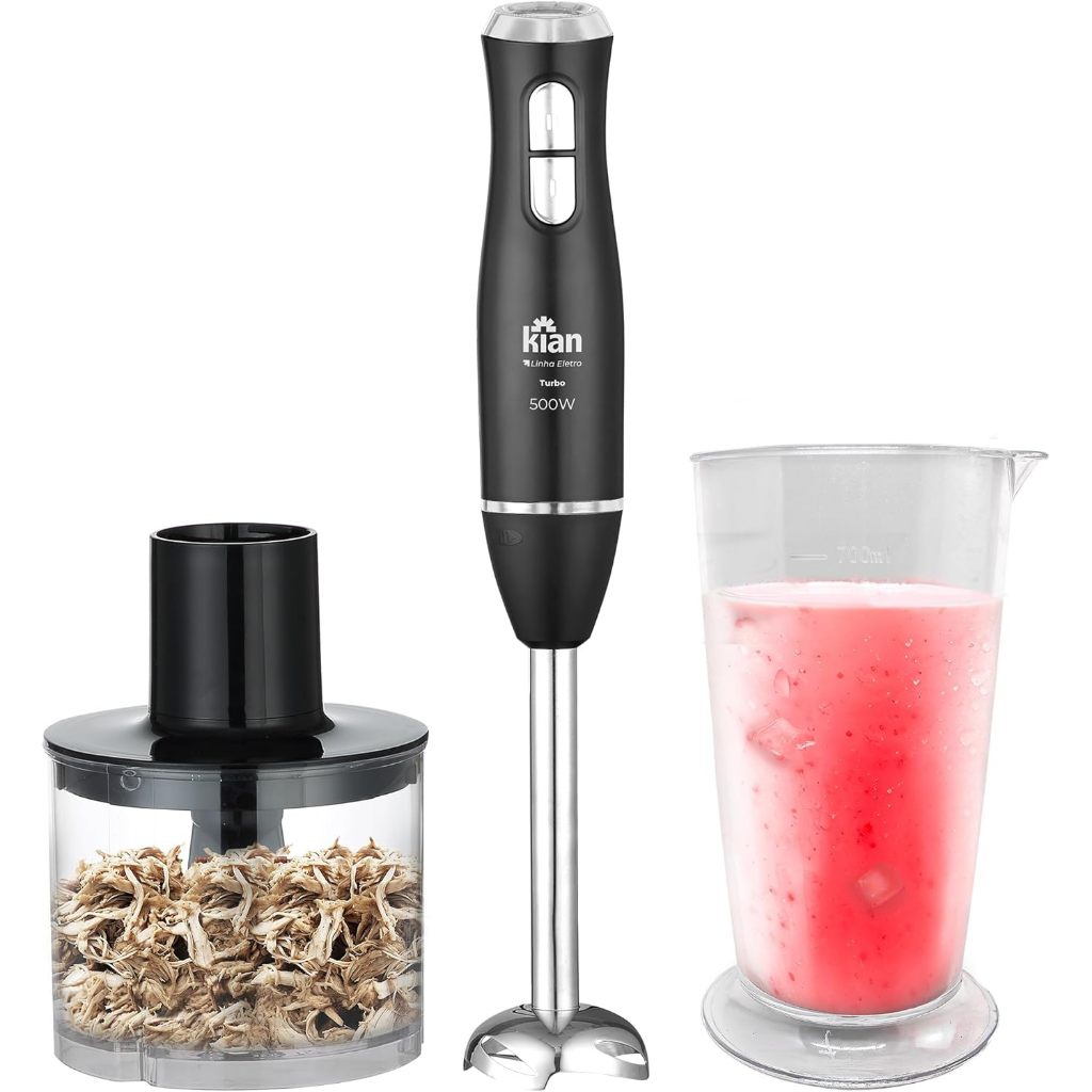 Mixer 2 em 1 Turbo 500W Preto com Copo e Mini Processador Kian - 127V