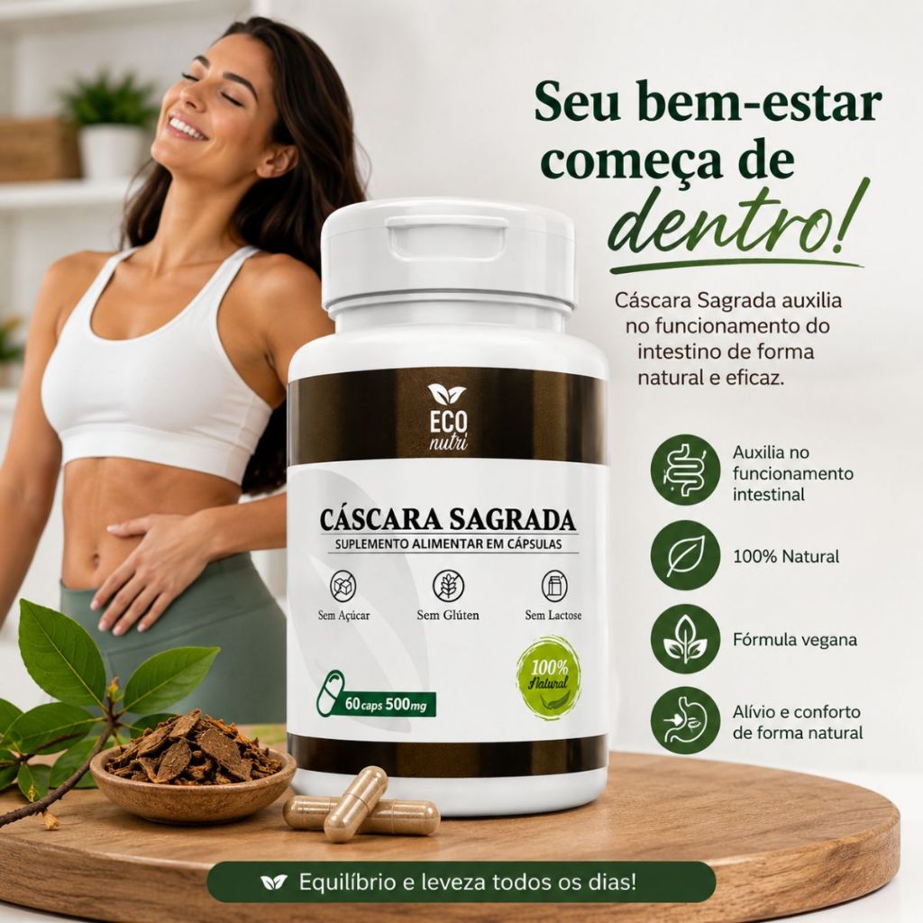 Suplemento Cáscara Sagrada 500mg 60 Cápsulas Eco Nutri Natural