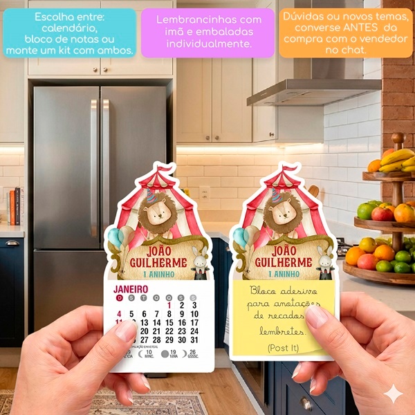 CIRCO VINTAGE MINI CALENDÁRIO OU BLOCO DE RECADOS ARTIGO DE FESTAS LEMBRANCINHA DE ANIVERSÁRIO