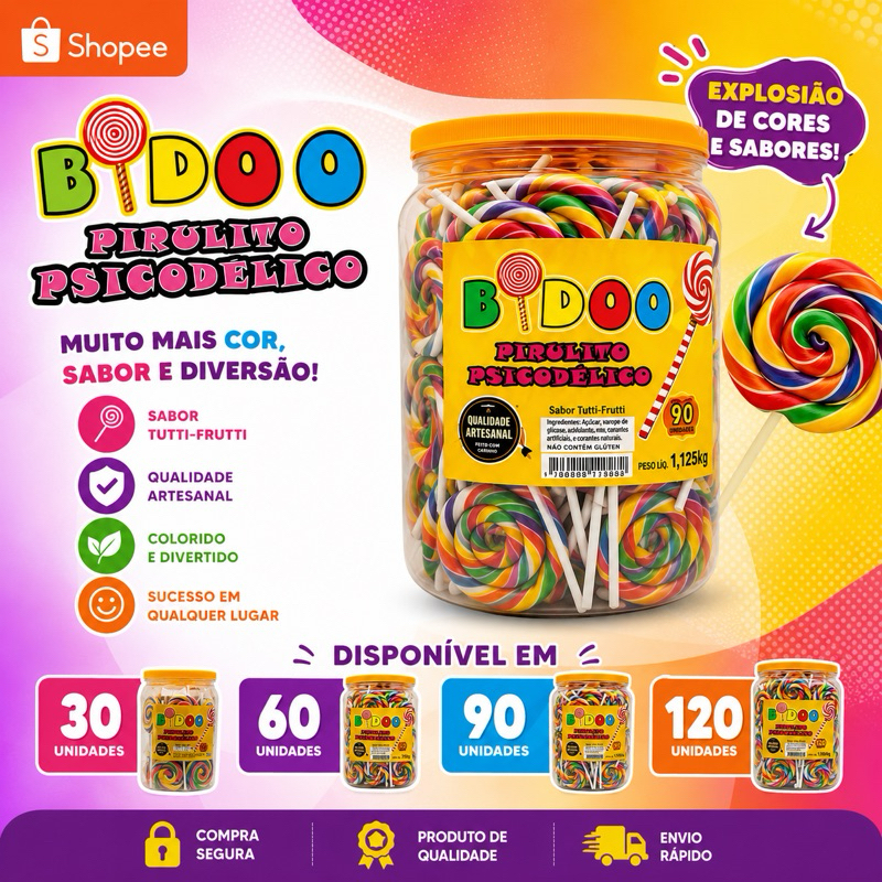 Kit Potes Pirulitos Psicodélico para Festa Chaves, Chiquinha, Kiko 30 unidades cada