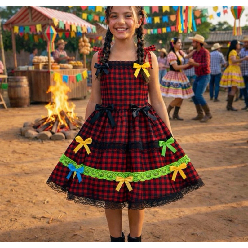 Vestido Festa Junina Infantil Caipira Festa Junina São João Caipirinha Stitch