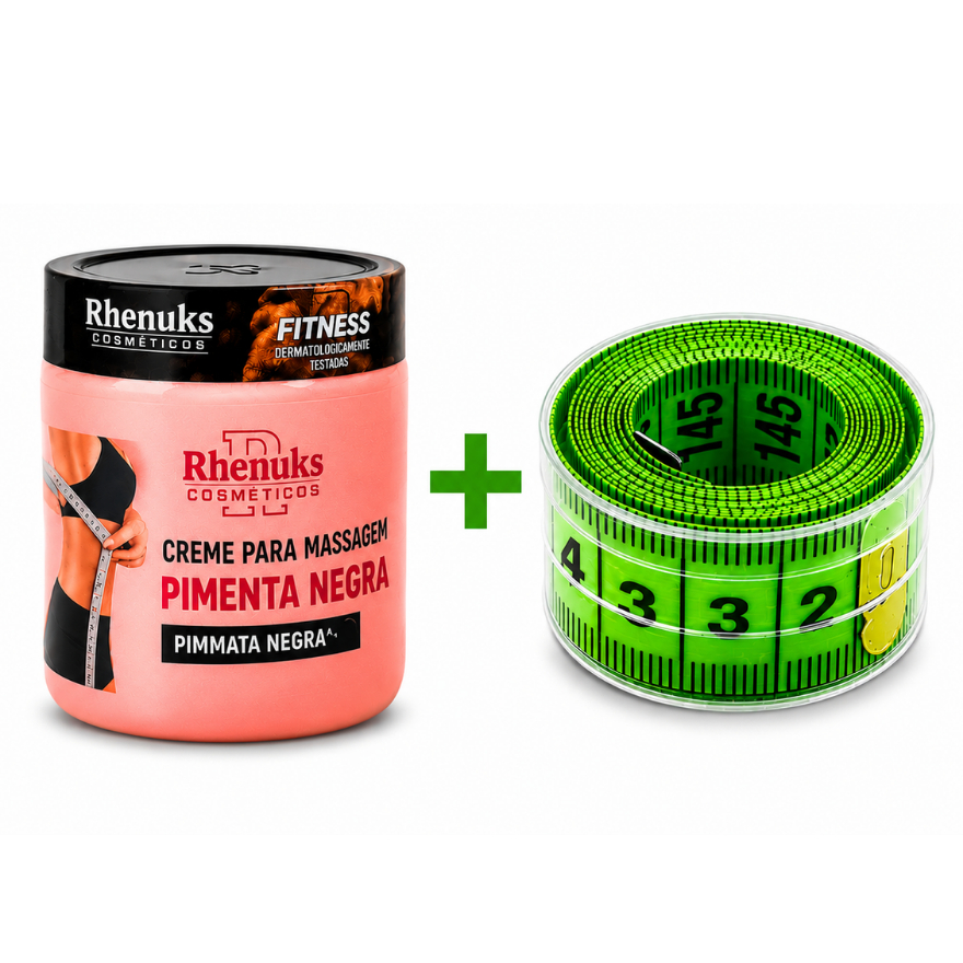 Gel Redutor de Medidas Pimenta Negra 200g + Fita Métrica Com Pote de Acrílico