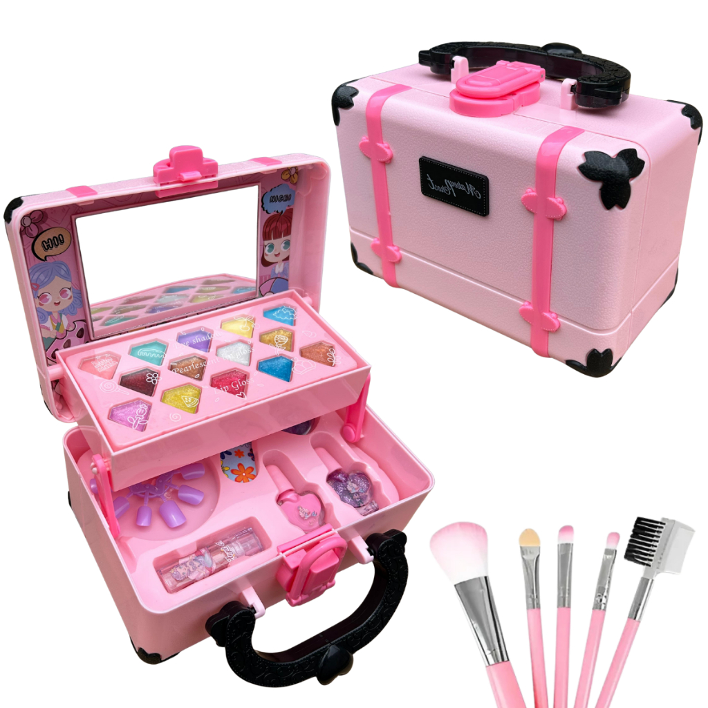 Kit Maquiagem Infantil Maleta Rosa Completa C/ Espelho Acessórios Sombras Batom Brinquedo Menina Beleza Fashion Presente