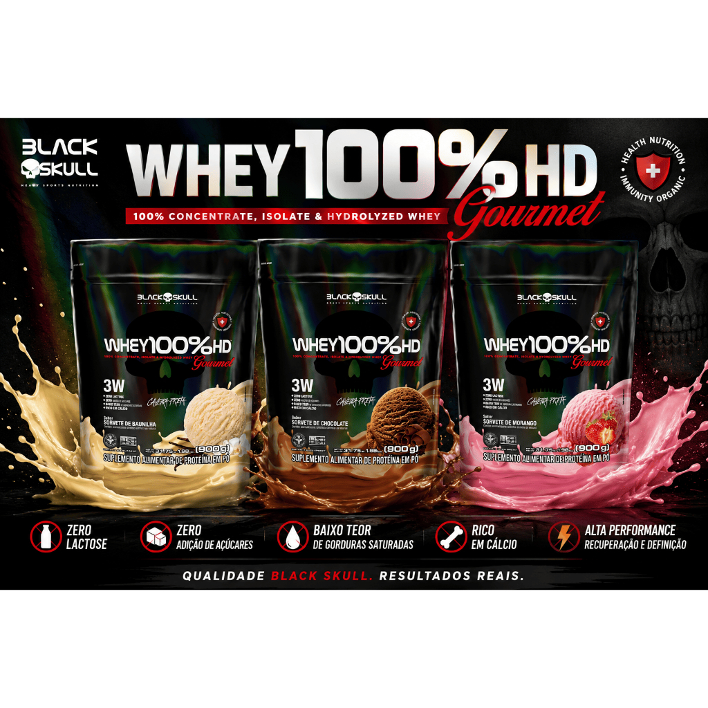 Whey 100% HD Gourmet Refil 907g Black Skull Zero Lactose — imagem 2 de 2