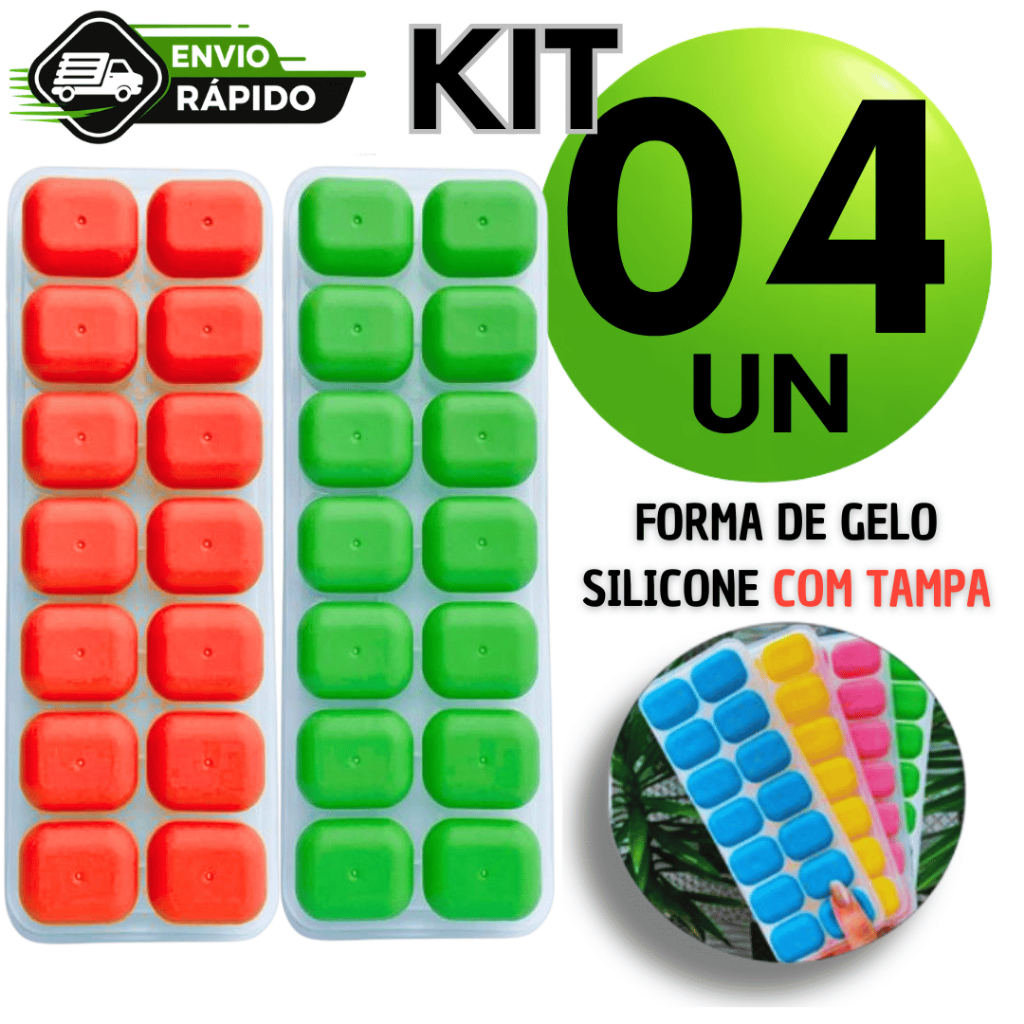 Forma de Gelo com Fundo Flexível em Silicone e Tampa Empalhável  Premium Utilidades Sortidas