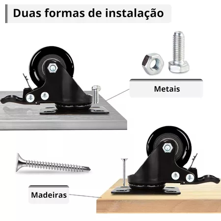 4 Rodinhas para Móveis Pesados Rodízio Giratório Rodas Giratórias Borracha Com Trava Freio 400kg UNIFY — imagem 2 de 2