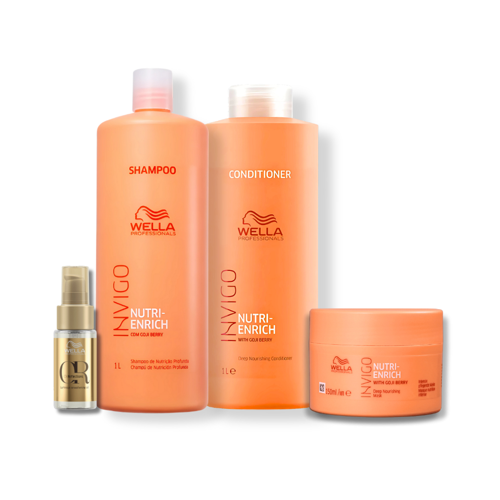 Kit Wella Invigo Nutri-Enrich Shampoo 1L + Cond 1L + Máscara 150ml + Oil 30ml