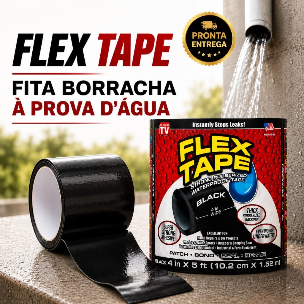 Fita Impermeável Super Resistente Flex Tape Superfita Flex Original 10x150cm Preto