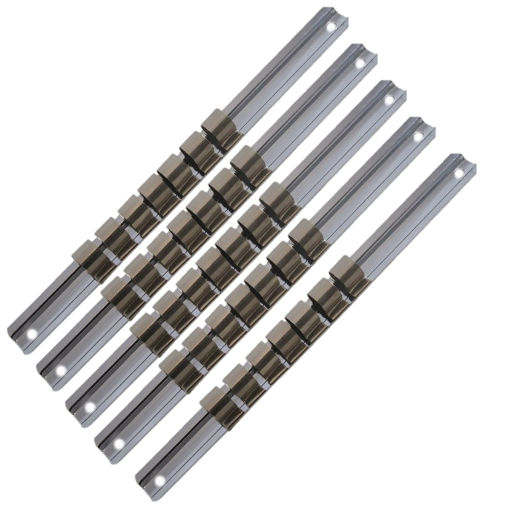 Suporte Trilho Para Soquetes 1/2 8 Posições Kit 5 Peças Organizador Oficina