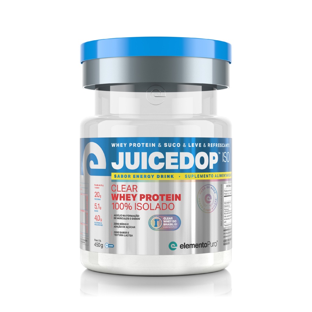Whey Protein JUICEDOP ISO Clear Whey Protein 100% Isolado Pote 450g elementoPuro Whey Jeito de Suco