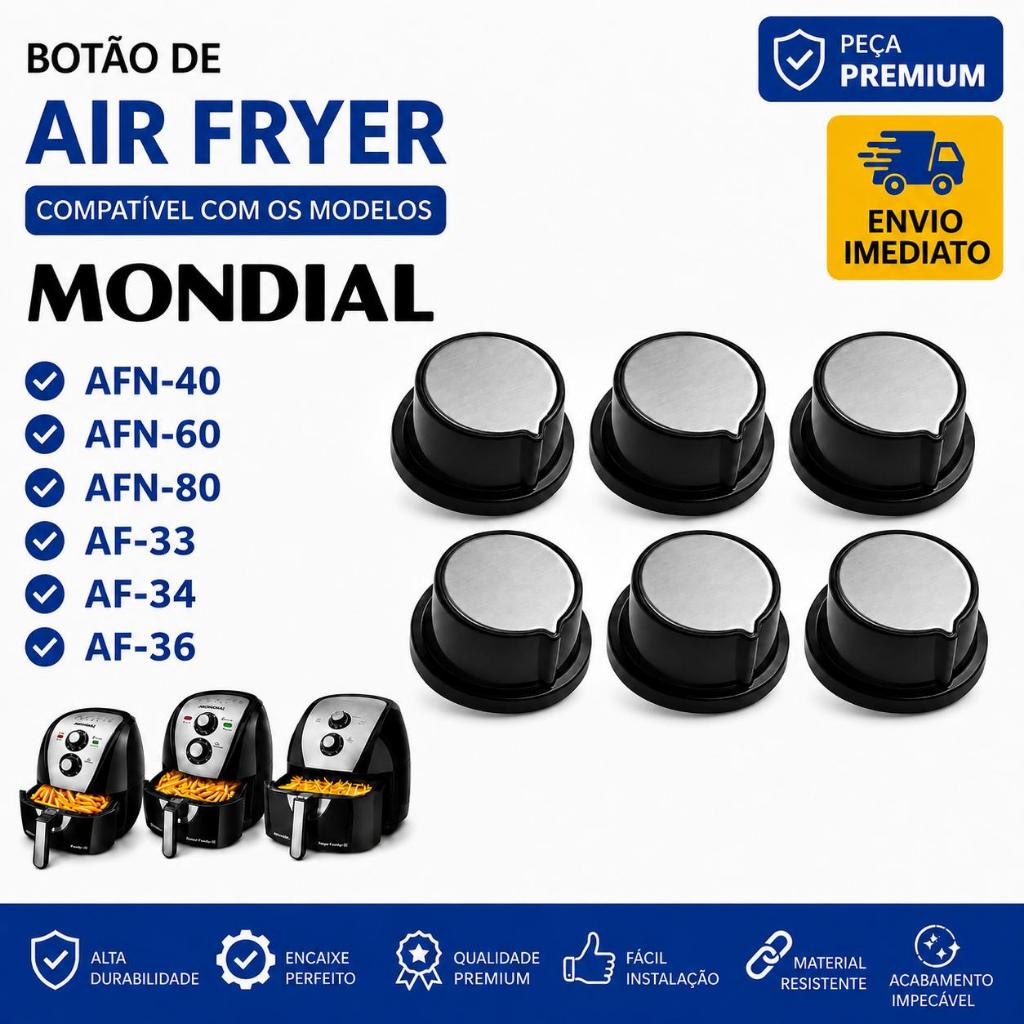 Kit 6 Botão Timer Knob Air Fryer Mondial Afn-40 Afn-50 Afn-60 Afn-80