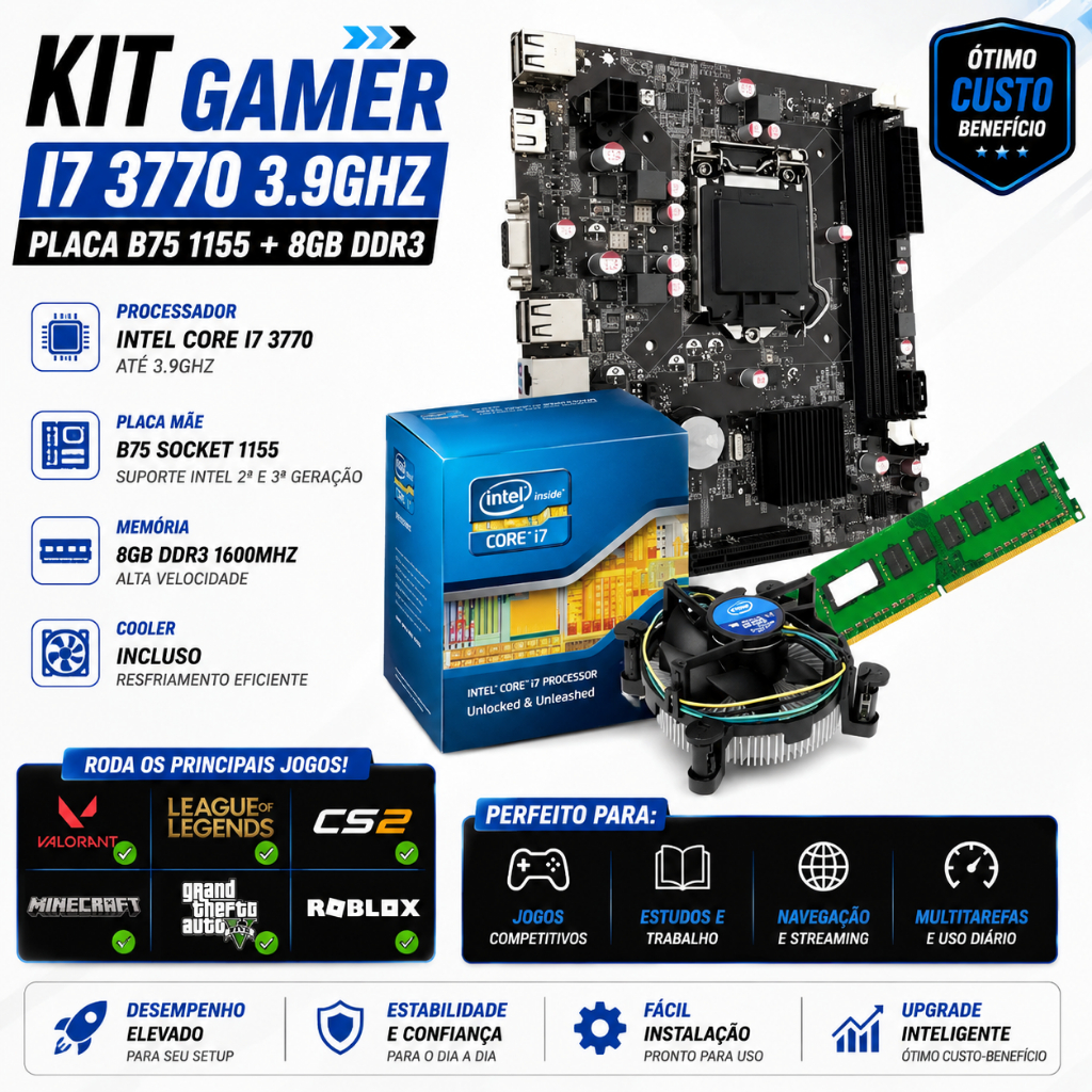 Kit Gamer I7 3770 3.9ghz + Placa B75 1155 + 8gb 1600mhz Ddr3