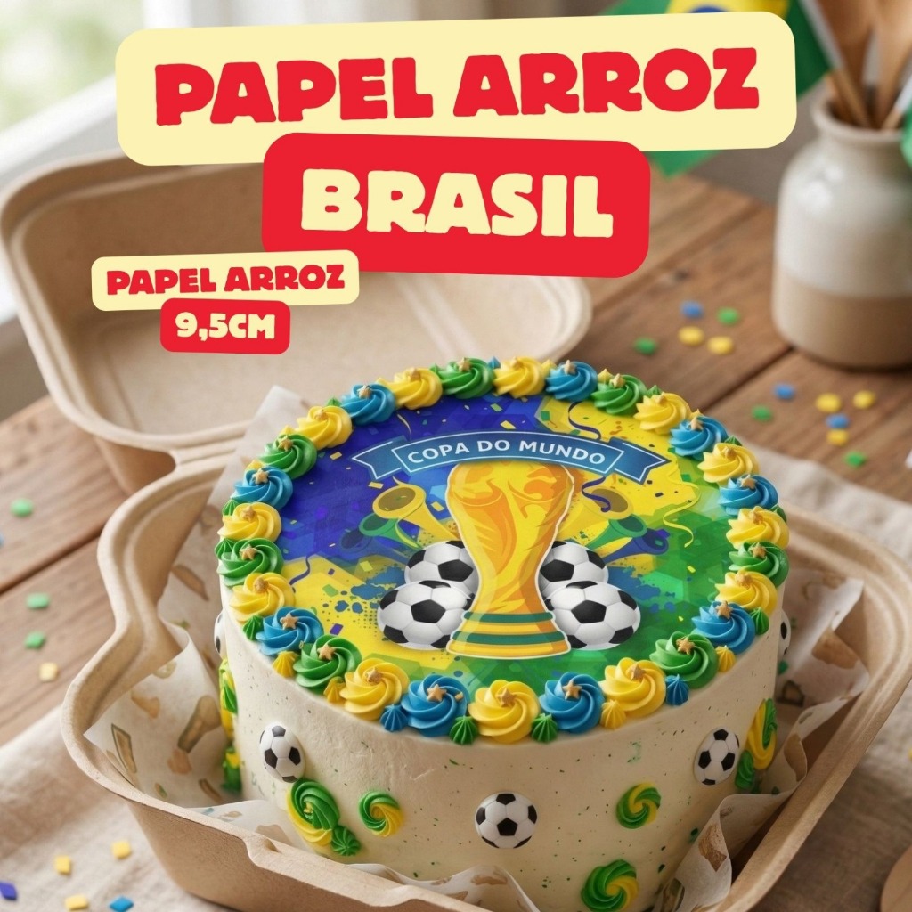 12 PAPEL DE ARROZ COMESTIVEL COPA BRASIL BENTO CAKE 9,5CM BOLO FUTEBOL KIT FESTA CONFEITARIA