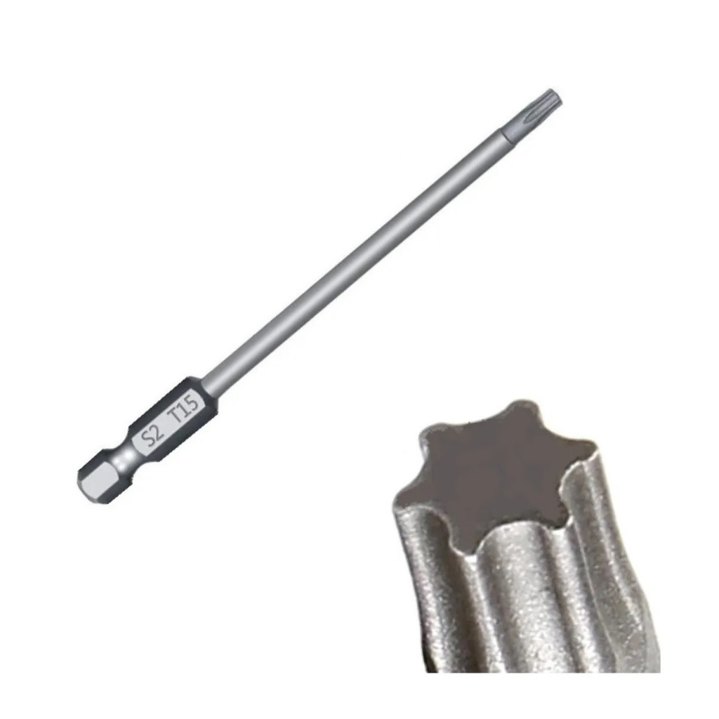 Pontas Bits Torx Longo com imã T15 100mm P/ Parafusadeiras