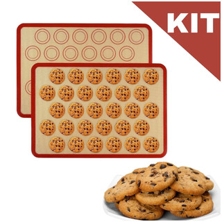 KIT Tapete De Silicone E Fibra De Vidro Culinário 42x30cm Poder Usar No Forno Casa
