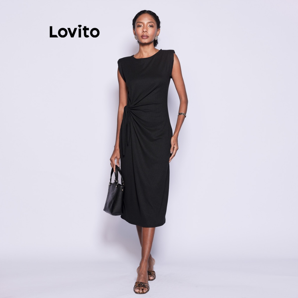 Lovito Vestido Midi Feminino Com Amarração Lateral DRB1113BRL1143