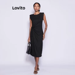 Lovito Vestido Midi Feminino Com Amarração Lateral DRB1113BRL1143