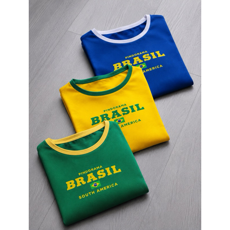 Cropped Brasil Feminino Copa Babylook Bicolor Canelado Manga Curta Camiseta Brasil Feminina