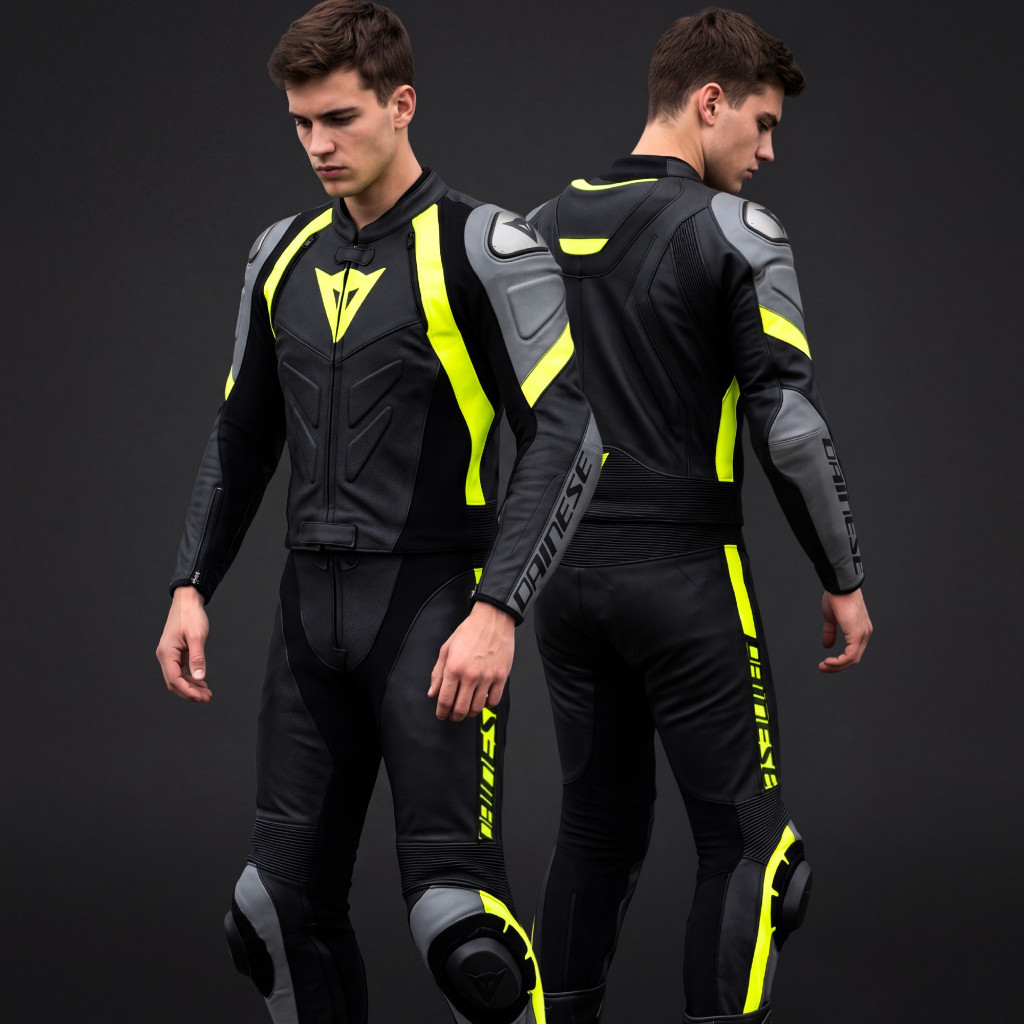 Macacão Dainese Avro 4 Preto Cinza Amarelo 2 Peças Couro Moto