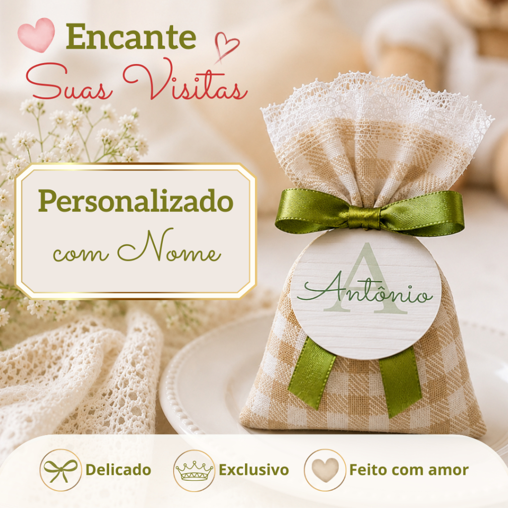 Lembrancinha Maternidade Menino e Menina Sachê Perfumado Personalizado c/ Nome Chá de Bebê Aniversário - ENVIO RÁPIDO!