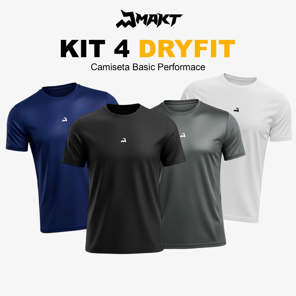 Kit 4 Camiseta Dry Masculina Fitness Academia Corrida CrossFit Poliester Premium Esporte