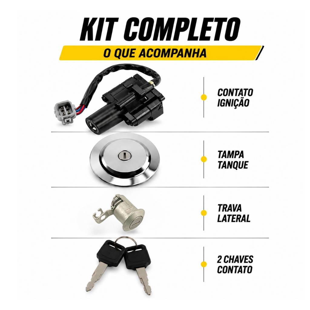 Kit Chave Ignição + Trava + Tampa Fazer 250 Anos 2011 Até 2015 — imagem 2 de 2