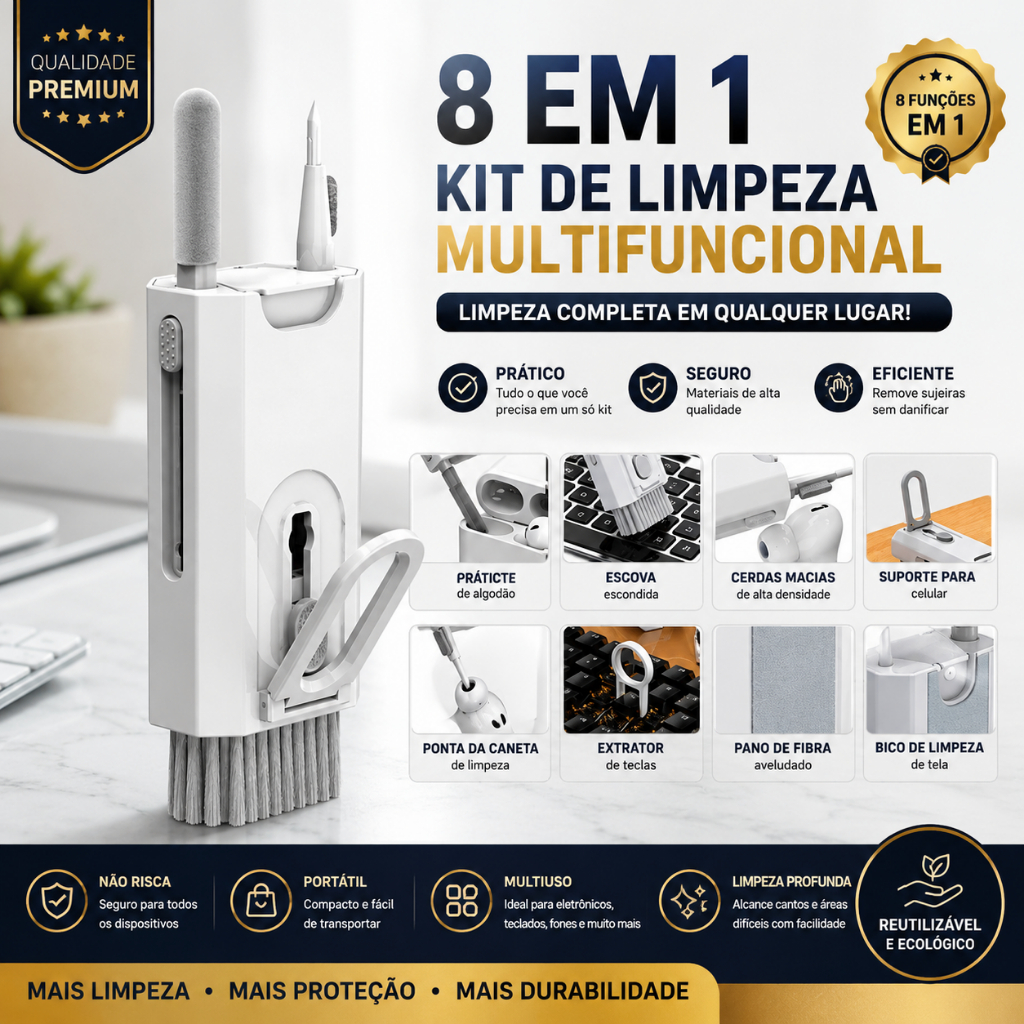 Escova De Limpeza de Teclado 8 em 1 Multifuncional Portátil Para Computador Pc Fone
