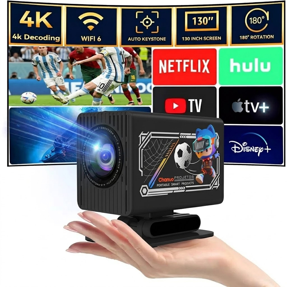 Mini Projetor Inteligente 4K WiFi 6 LED Portátil Home Theater HDMI USB