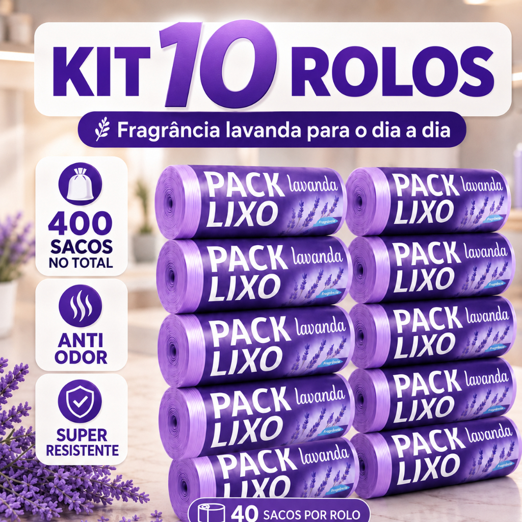 Kit 10 Sacos Lixo Perfumado Lavanda Pia Banheiro Cozinha 400 Sacos Rolos Anti Odor