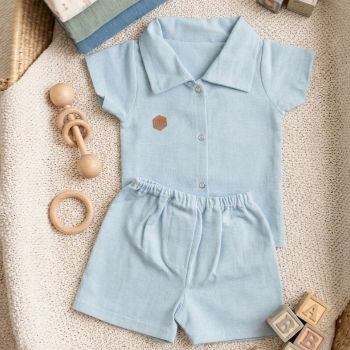 Conjunto Infantil Menino Camisa e Short Mauricinho Look Blogueirinho em Algodão Minimalista RN á 4 Meses