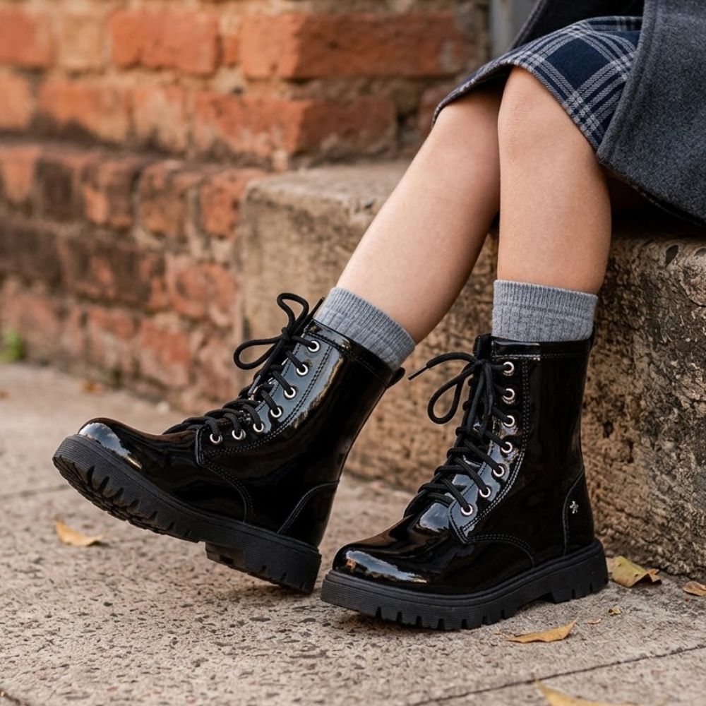 Bota Coturno Infantil Feminina Cano Alto Tratorada Clássica e Estilosa Menina Fashion