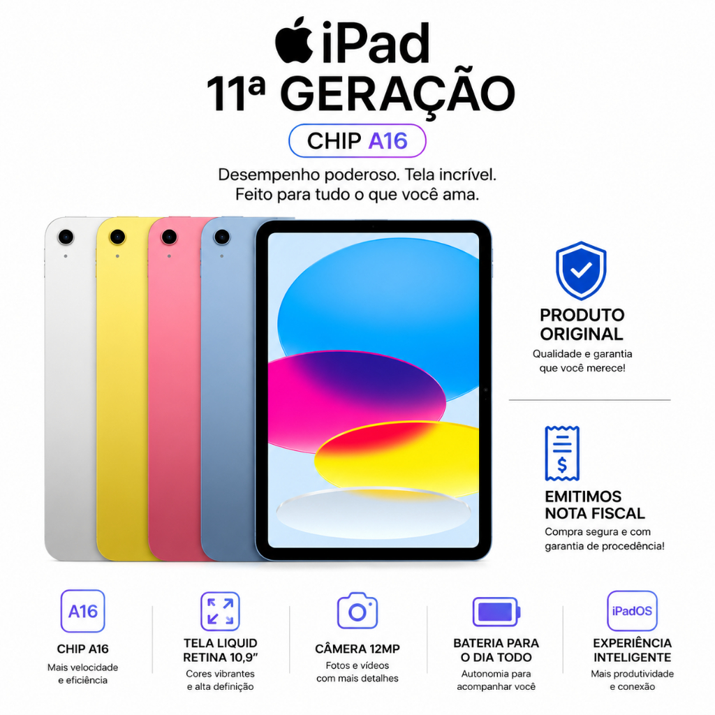 iPad 11ª Geração com Tela Liquid Retina de 11 Polegadas 256GB
