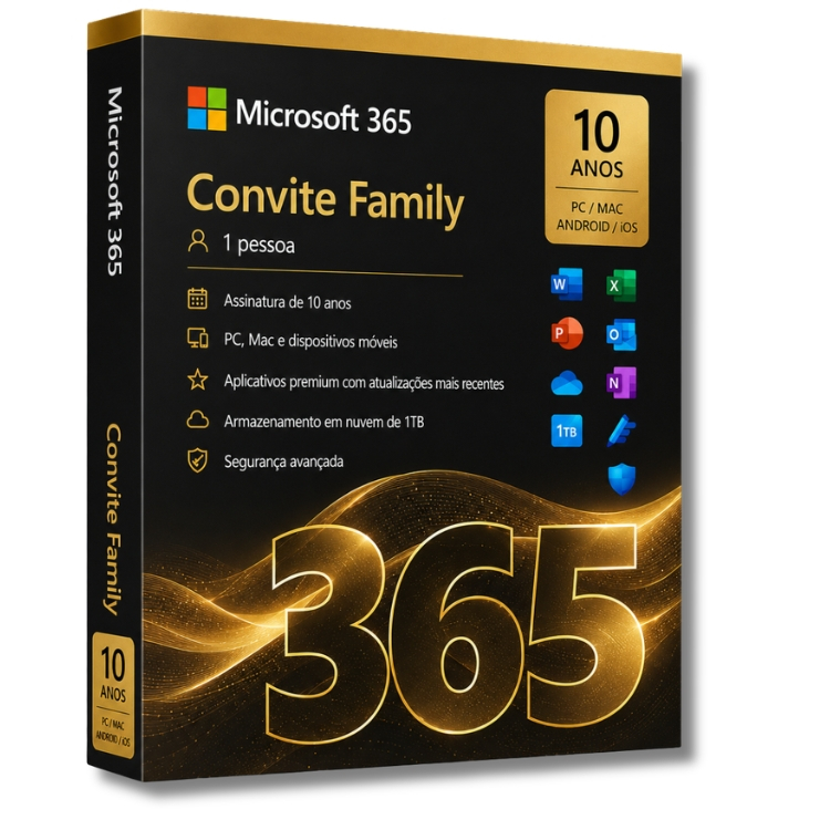 Microsoft Office 365 Mídia Física Licença 10 ANOS S/ Copilot + 1TB OneDrive 1 Usuário