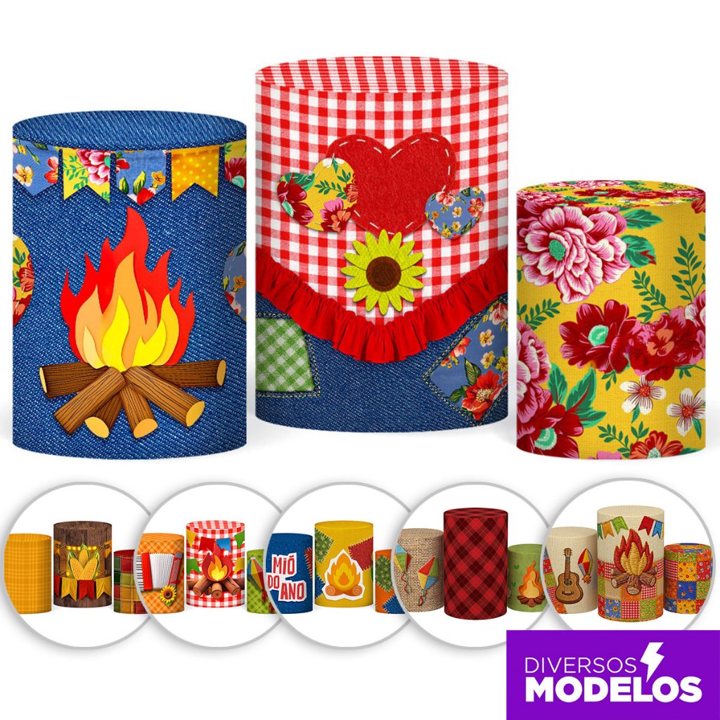 Capa Cilindro Festa Junina Em Tecido Com Elástico Para Decoração de Festa Arraiá