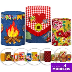 Capa Cilindro Festa Junina Em Tecido Com Elástico Para Decoração de Festa Arraiá Trio Veste Fácil