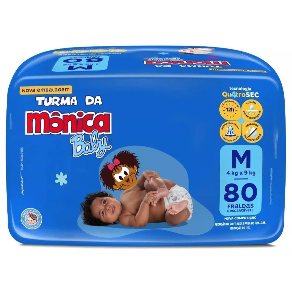 1 Pacote de Fralda Turma Da Mônica Baby M 80un 4-9kg