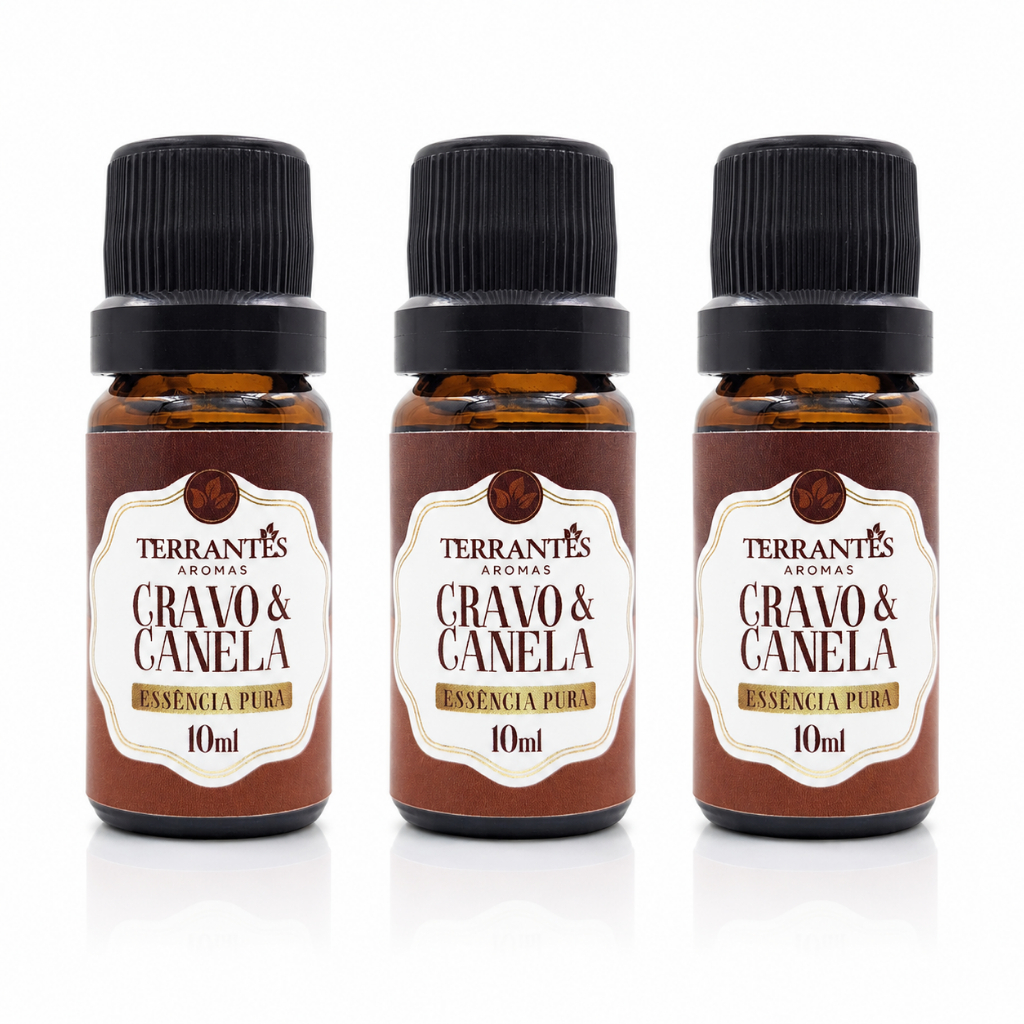 KIT 3 FRASCOS - Essência Pura Cravo e Canela Premium Terrantes Difusor Elétrico Umidificador