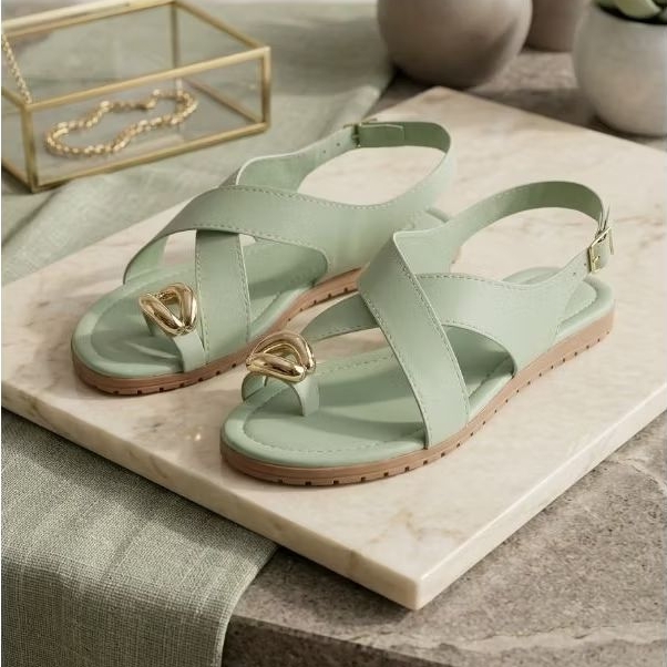 Sandália Rasteira Feminina Flat Papete Tratorada Tiras Cruzadas Em X Elegante Confortável Casual - 𝕃𝔸ℕ𝕊𝔸ℝ𝔸 𝕤𝕙𝕠𝕖𝕤