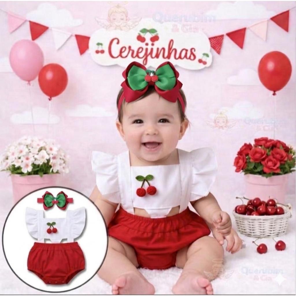 ROMPER BEBE MESVERSARIO TEMATICO (CEREJINHA) de 3 a 9 meses
