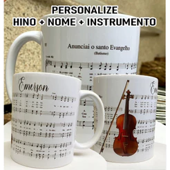 Caneca Personalizada Hino CCB + Nome + instrumento l Gospel Evangélico Cristão Presente