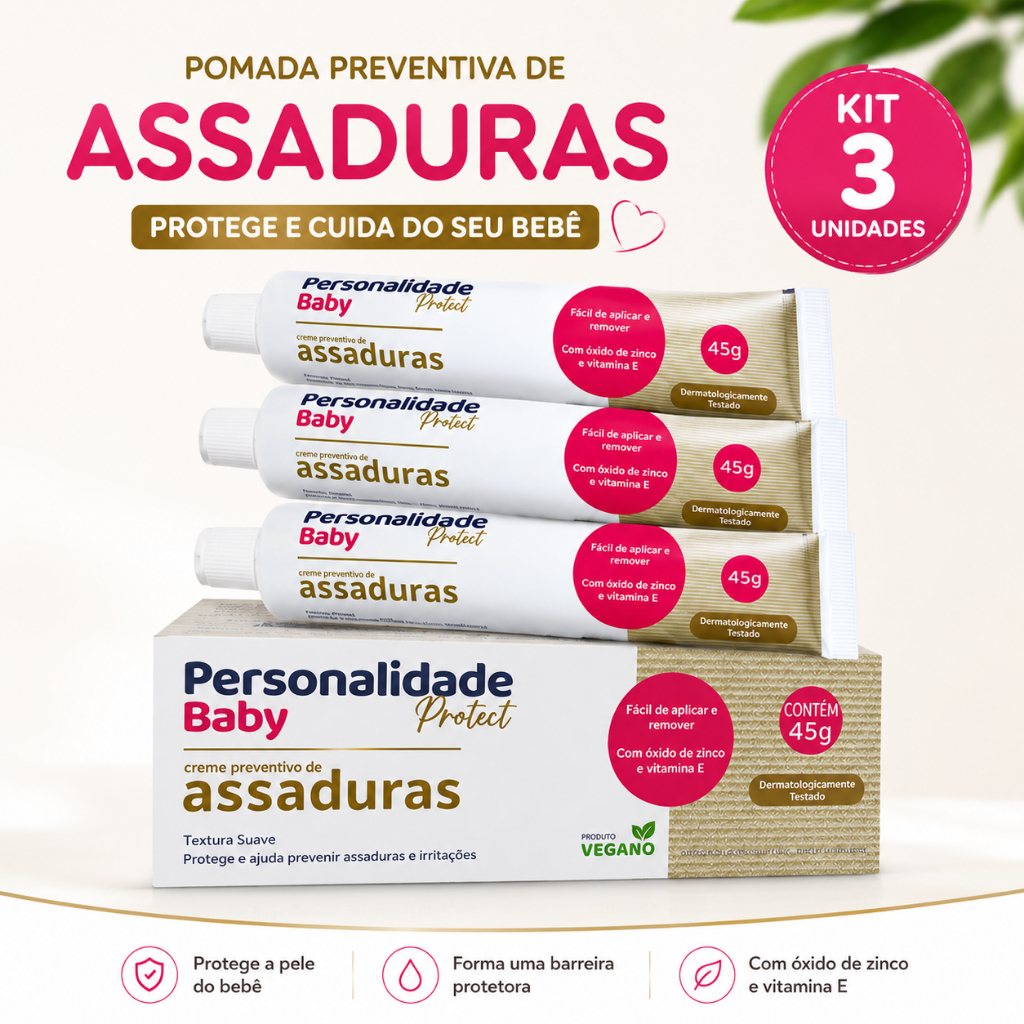 Kit com 3 Creme Pomada de Assadura Bebe 45gr Cada - Personalidade Baby