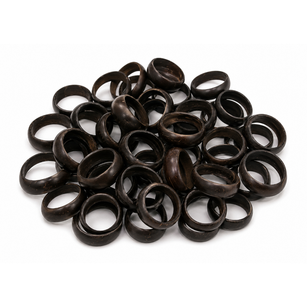 Kit 30 Anel Aliança De Coco Tucum Preto Fosco Unissex Leve Resistente 14mm à 21mm