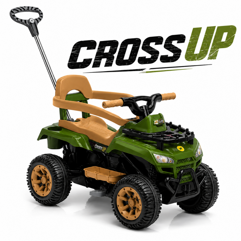 Quadriciclo Infantil Cross Up Carrinho de Passeio e Pedal 2 em 1 Motoca com Haste Guia Calesita