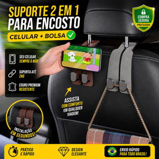 Gancho Universal Para Encosto De Cabeça De Assento De Carro-Duplo Couro Premium , Cabide De Liga Grande Com Suporte