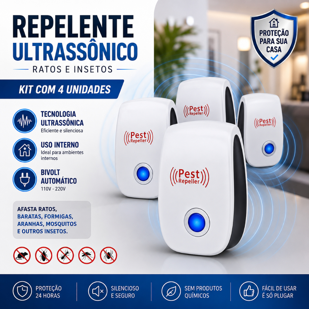 Aparelho Repelente Ultrassônico Bivolt Anti Ratos E Insetos Uso Interno