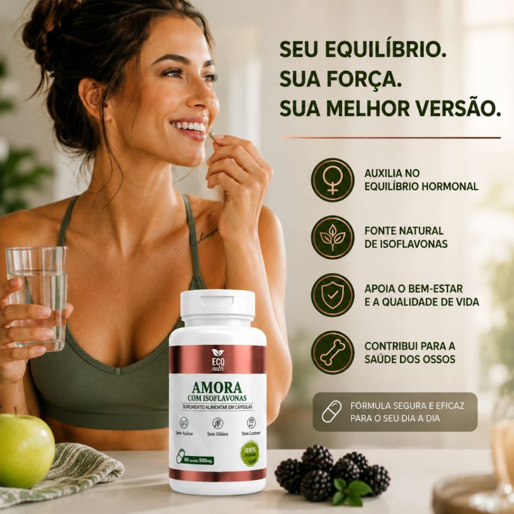 Suplemento Amora + Isoflavona 500mg 60 Cápsulas Eco Nutri
