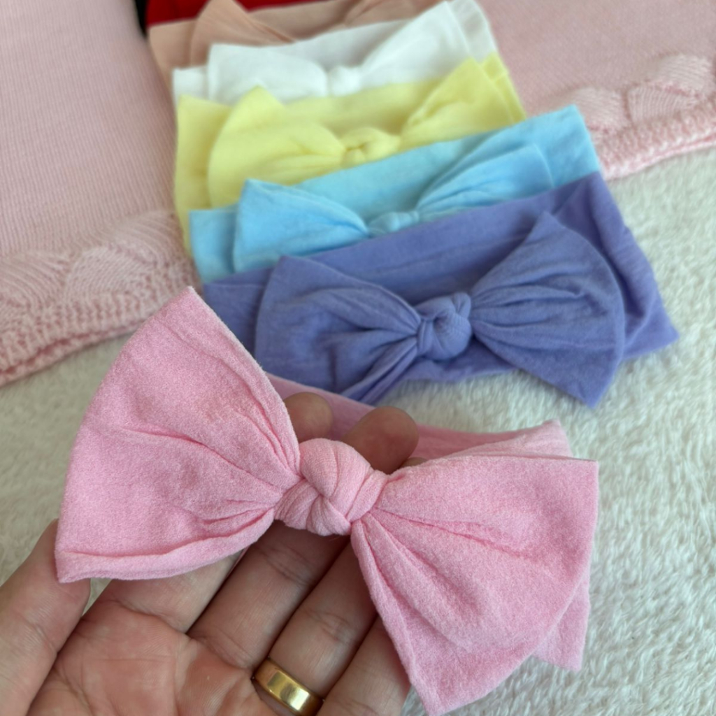 Kit 4 Laços Turbante Para Bebê - Faixinha/Tiara meia de seda - Enxoval Maternidade - RN menina