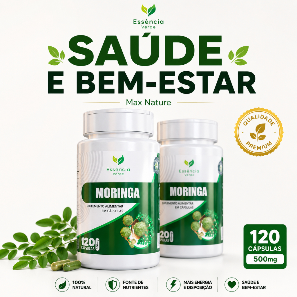 Suplemento Moringa Oleifera 120 Cápsulas 500mg ESSÊNCIA VERDE Planta da Vida