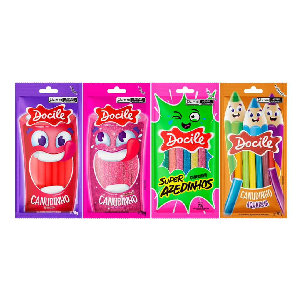 Kit Canudinhos Docile Sortidos | Morango, Aquarela, Tutti-Frutti Azedinho e Azedinhos